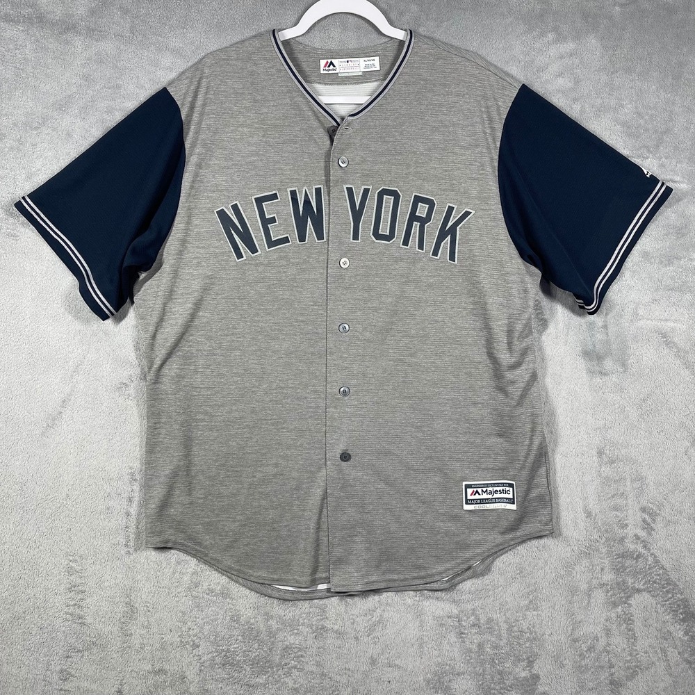 Majestic Baseball Jersey Mens XL Grey Navy New York Yankees Cool Base MLB